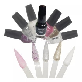 Saniye Barniz Esmalte De Uñas Glitter, Blanco, Brillo, Transparente