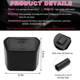 Yourkar Car Trash Can with Lid, Plastic Mini Auto Hanging Dustbin with Garbage Bags, Trash Organizer with Lid Garbage Holder Container for Vehicle Office Home, Car Accessories (Black)