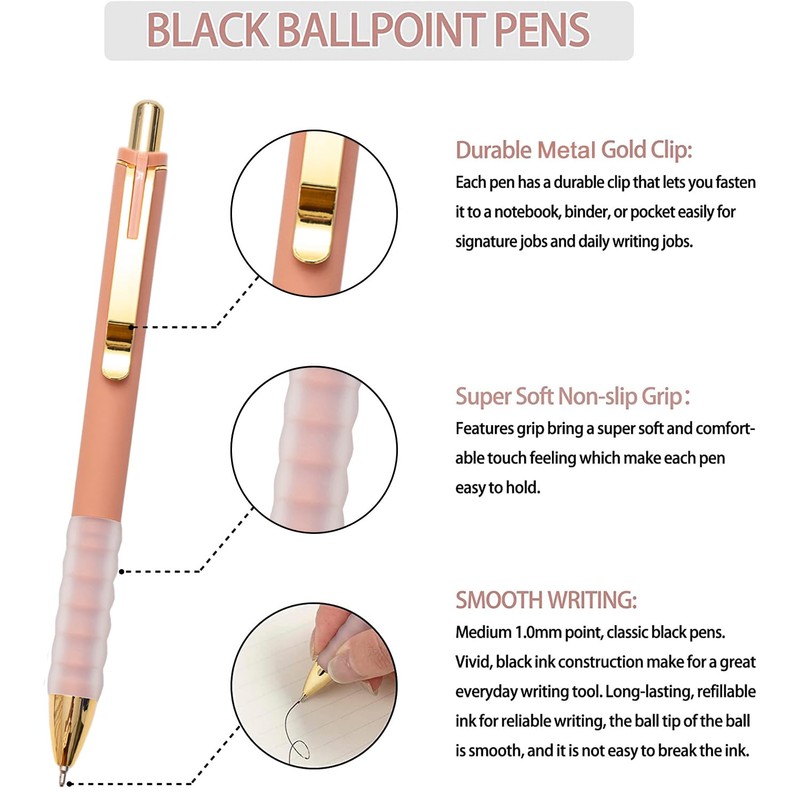 Linbsunne Ballpoint Pens Black Medium Point 1mm Pen with Super