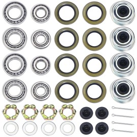GREPSPUD 4Sets 25580 14125A Trailer Axle Hub Bearings Kit, with 21333TB/10-10 22333TB/10-36 Grease Seals 2.72'' Dust Caps Cotter Pins Spindle Nuts & Washers for 7000 lbs Trailer #D42 Tapered Spindle