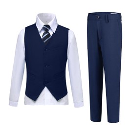 Trajes para niños, ajuste delgado, 4 piezas, traje formal para niños, esmoquin de boda, vestido de niño con chaleco, camisa y corbata, Corbata azul marino, 6