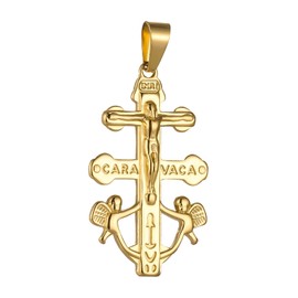 COTTVOTT Cruz De Caravaca Cross Jesus Crucifix Charm Pendant Catholic Caravaca Double Cross with Angels Pendant Necklace Religious Jewelry Making (gold tone-L)