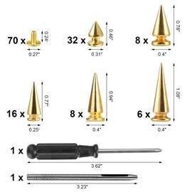 YORANYO 70 Sets Mixed Shape Spikes and Studs Assorted Sizes Spike Studs for Clothing Gold Color Screw Back Bullet Tree Studs and Spikes Rivet for Leather Craft Clothing Shoes Belts Bags Dog Collars