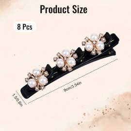 8 Pcs Braided Hair Clips for Women, Sparkling Crystal Pearl Hair Clips Barrettes, Decorative Hair Clip for Braids Bangs, Hairpins with 3 Duckbill Pearl Rhinestone Barrettes for Women and Girls