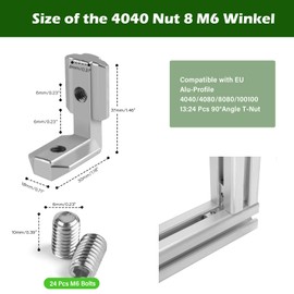 12 Stk T-Nut Innenwinkel M6 Nutensteine T Nut Schiene 4040 Nut M6 Alu Winkel,L-Form Aluprofil Verbinder mit Schrauben Winkelschiene für Aluschiene C Aluprofil-Extrusionsschlitz EU Standard-40-Serie