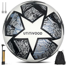 UTiTiVOOD Football Size 5 Football Gifts Boys Football Fans Leather Football Lovers Equipped with Pump and Ball Bag