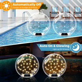 Ribgwo Floating Pool Lights Solar Powered-14in Warm White Solar Powered Pool Light Balls,IP68 Waterproof Balls for Outdoor Swimming Pool, Backyard Pond,Party Decorations(2Pcs)