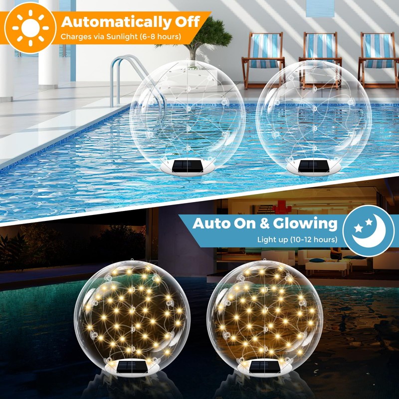 Ribgwo Floating Pool Lights Solar Powered-14in Warm White Solar Powered