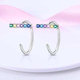 NARMO Half Hoop Earrings 925 Sterling Silver Colorful Cubic Zirconia Simple Hoop Earrings