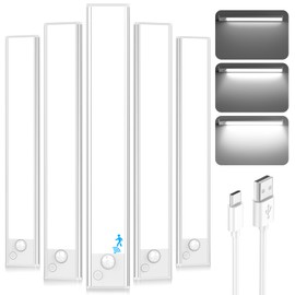 Under Cabinet Lights, LED Rechargeable Battery Operated Motion Sensor Lights Indoor, Magnetic Wireless Closet Lights, 2500mAh Dimmable Under Counter Cupboard Night Lights for Kitchen, Home, 5 Packs
