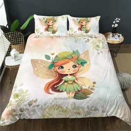 AILONEN Fairy Duvet Cover Set Twin Size, Butterfly Fairy Bedding Set for Kids Girls,Watercolor Nature Plant Flowers Comforter Cover,Kawaii Fairy Duvet Cover,3 PCS,1 Quilt Cover and 2 Pillowcases