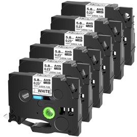 Cruxer Compatible for Brother HSE211 HS2-211 AHS 211 5.8mm 1/4" (0.23 Inch) Heat Shrink Tube Label Tape Black on White for PTE550 PTP750 PTD450 PTD400AD PT710BT Label Makers, 6-Pack