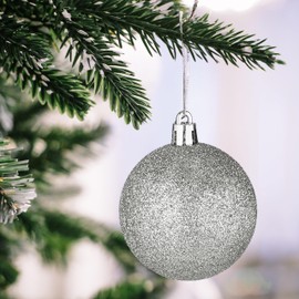 Relaxdays Christmas Baubles Set of 101, Plastic, Christmas Tree Decoration with Baubles and Lace, Christmas Tree Decoration, Silver/White