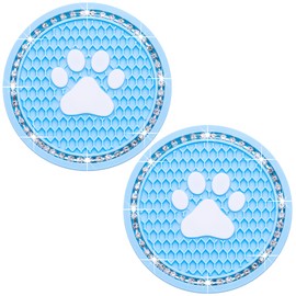 MEAJOO 2PCS Bling Car Cup Holder Coaster, Universal Dog/Cat Paw Auto Non-Slip Crystal Rhinestone Cup Holder Coaster, 2.75In Universal Non-Slip Recessed Car Interior Accessories (Blue & White)