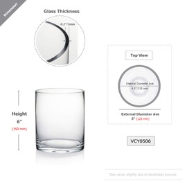 WGV Cylinder Vase Bulk, Diameter 5", Height 6", Clear Glass Floral Planter Container, Floating Candle Holder for Wedding Party Event Home Office Decor, 6 Pieces