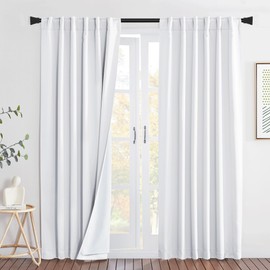 NICETOWN Dust Isolate Sound Barrier 100% Blackout Rod Pocket Curtains 84" Long, Non-Oily Particle, Noise, Cold & Cold Blocking Drapes Multiple Protection for Nursery/Daytime Sleep (White, 2 PCs)