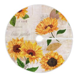 Qilmy Sunflower Christmas Tree Skirt Double Layers Fine Tree Skirt for Christmas Handicraft for Holiday Party, New Year Festive Decoration 36 Inches