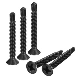 uxcell #12 x 2 Sheet Metal Screws, 100pcs Black Oxide 410 Stainless Steel Flat Head Phillips Drive Self Drilling Screws