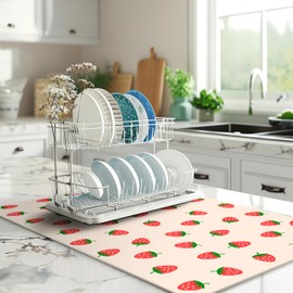 Kitchen Countertop Decoration-Soft Absorbent Non-slip Funny Fruit Mat,Dish Drying Mat,Coffee Bar Mat,Dish Rack Mat,Strawberry Kitchen Decor,Strawberry Accessories,Dining Room Decoration 12"×20"