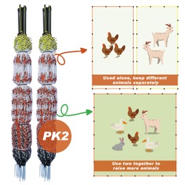 Poultry Electric Netting Fence - 47.3''H (can be Raised to 59.1''H) x 65.6'L for Flying Chicken, Sheep, Goats in Farms, Ranches and Gardens, PK2