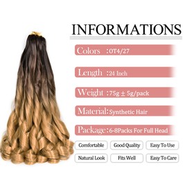 French Curl Braiding Hair, 24 Inch OT4/27 Ombre Blonde Curly Braiding Hair Pre Stretched 75g/pack 8 Packs Bouncy Braids Hair for Black Women Hair Extensions (24inch,8 pack,OT4/27)