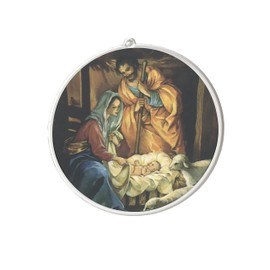 stika.co Vintage Nativity Scene Acrylic Suncatcher, Holy Family, Window Decoration, Christmas Ornament Bauble (M - 117 x 112 mm)