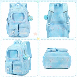 AO ALI VICTORY Backpack for Girls with Lunch Bag Pencil Case Kids School Bags for Kindergarten Elementary Middle Primary Schoolbag Cute 16 inch Laptop Bookbag Students 3 PCS Cute Bookbag, Blue Set