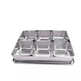 Xarra - Japanese Mini Container, Stainless Steel Yakumi Mise En Place Box, Multi Compartment Set For Food, Herbs, Seasoning and Spices (6 Compartment)