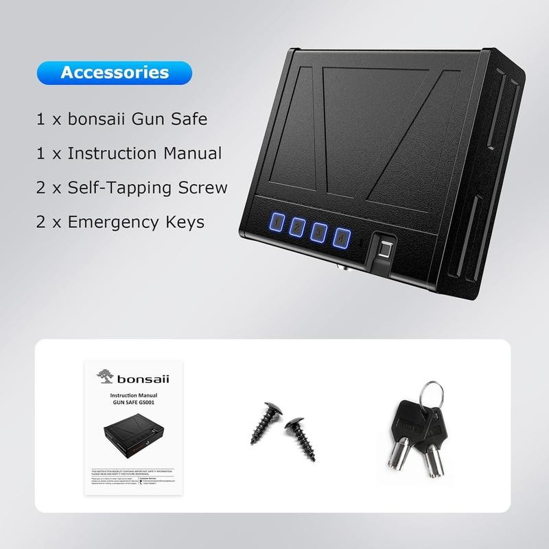 Bonsai Biometric Safe, 3-Way Quick Access Fingerprint Safe with Type-C