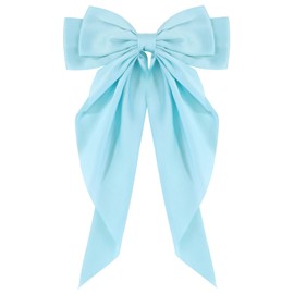 1PC Satin Hair Bows for Women Large Hair Barrettes Ribbon for Girls Giant Long Bow Hair Clips Ponytail Holder Silk Big Hair Clips Accessories for Women(Blue)