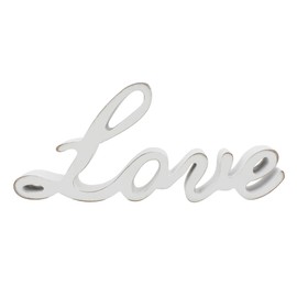 CVHOMEDECO. Rustic Vintage Distressed White Wooden Words Sign Free Standing Love Tabletop/Shelf/Home Wall/Office Decoration Art, 10-1/4 x 4-1/2 x 1 Inch