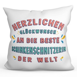 MUGFFINS HAM CARVER woman Cushion Padding included - in German - Glückwunsch du bist der beste - Funny gift - Pillow: cover and filling 15.7x15.7 inches
