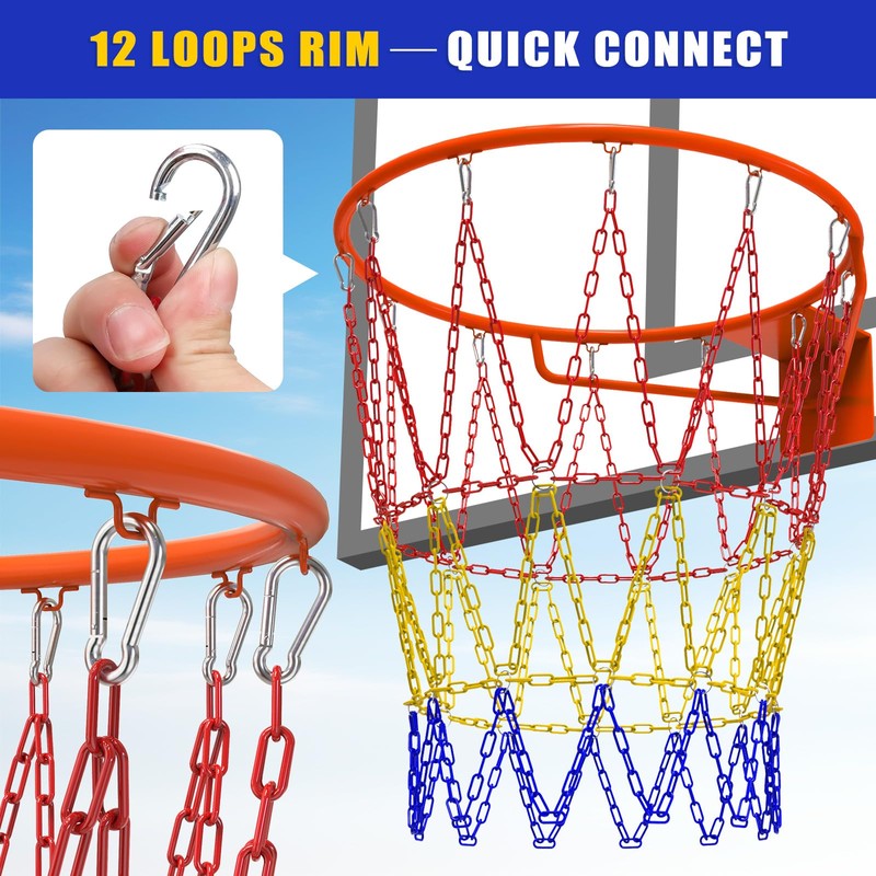 Heavy Duty Basketball Hoop Net, Anti-Rust Carbon Steel Chain Net