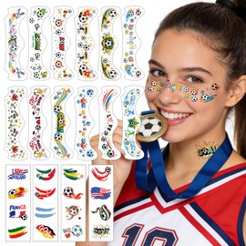 28 Pcs Soccer Glitter Freckles Face Tattoos – Waterproof Face Stickers for Game Day, Soccer Party Supplies, Sports Fan Makeup