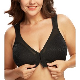 DotVol Jacquard Back Support Posture Bra Women's Full Figure Front Closure Wirefree(Black,36B)