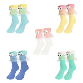 SHGarden Magnetic Hand in Hand 3D Doll Couple Socks - Funny Novelty Cotton Holding Hands Friendship Socks for Men Women SH0079