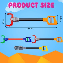 Lewtemi 4 Pcs Interactive Grabber Claw Robot Arm Pack Reacher Pickup Tool and Hand Eye Coordination Play, 18 Inch (Red,Blue,Gray)