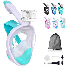Wsobue Diving Mask, Full Mask, Snorkel Mask, Anti-Fog, Anti-Leak, 180° Field of View with Sports Cameras, Compatible Diving Goggles for Adults and Children (White, Green, S/M)