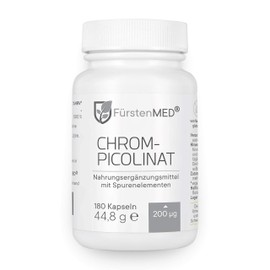 FürstenMED® 200 μg Chrome Capsules Made of High-Quality Chrome Picolinate - Essential Trace Element - 180 Vegan Capsules (No Tablets) - Laboratory Tested & No Unwanted Additives