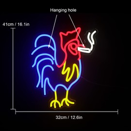 ineonlife Rooster Chicken Neon Sign Red Blue Led Signs for Wall Decor Animal Lights Room Decor Birthday Party Gifts Decoration Aesthetic