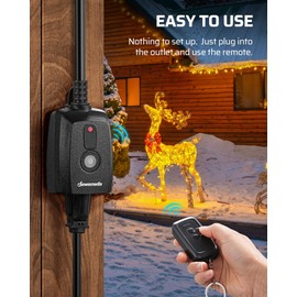 DEWENWILS Outdoor Remote Control Outlet for Christmas Decor, Wireless Remote Switch, Weatherproof Electrical Plug in Switch, 3-Prong 15A, 6-Inch Cord, 100FT Range, 2 Remotes 1 Outlet, ETL Listed