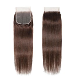 4x4 Brown Closure Chocolate Brown #4 Color Straight Wave Closure Free Part 100% Human Hair Extensions Pre-plucked Bleached Knots 10 Inch