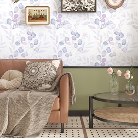 VOLEAAR Purple Leaf Peel and Stick Wallpaper Light Purple Contact Paper Botanic Floral Leaf Wall Paper Purple Floral Wallpaper Removable Vinyl for Walls Cabinet Wardrobe Desktop 17.5In x 9.8Ft