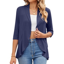 GRECERELLE Womens Lightweight Cardigan Elegant Women's Summer 3/4 Sleeve Casual Knitted Open Front Shrug Cardigans (Royal Blue, L)