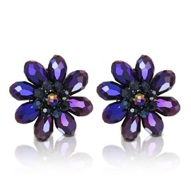 Aeravida Colorful Tropical Garden Purple Crystal Prism Flower Beaded Clip-On Earrings | Elegant Jewelry Wire | Flower Clip-On Earrings | Trendy Clip-On Earrings | Gift for Daughter, Crystal, not known