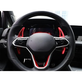 iJDMTOY Sports Red CNC Billet Aluminum Larger Paddle Shifter Extensions Compatible with Volkswagen 2022-up MK8 Golf GTI Golf-R e-Golf, etc