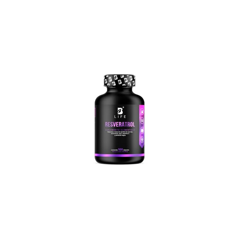 Life Resveratrol 100 Cápsulas Antioxidante Pimienta Negra Uva Roja Acai