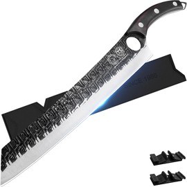 XYJ Japanese Chef Knife With Knife Guards Protector,Carving Brisket Knives,Camping Butcher Kitchen Knives,Curved Full Tang (11.5 Inch)