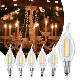 novapollo E12 Chandelier Light Bulbs, Dimmable 60 Watt Equivalent 2700K Soft Warm White Candelabra Light Bulbs for Bedroom, 500LM 5.5W Efficient Lightbulb, 6-Pack