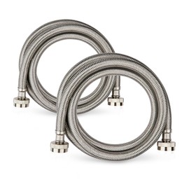 2 Pack Foskan 5FT Stainless Steel Braided Washing Machine Hose,Burst Proof PVC Core for Hot and Cold Water Supply Lines (5FT)